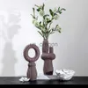 Vases Ceramic Vase Black and White Stripes Hollow Floral Arrangement Accessories Flower Vase Home Decoration Accessories Vases Pots x0630