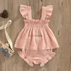 Zestawy odzieży Summer 2023 Baby Girls Suit Zestaw solidnych bawełnianych pościel