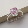 Korean Fashion Vintage Pink Zircon Love Heart Rings For Women Girls Aesthetic Jewelry Wholesale Accessories