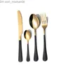 Set di stoviglie Stoviglie da tavola 16 pezzi Posate da tavola in acciaio inossidabile Set di cucchiai d'oro Forchette Coltelli Cucchiai Stoviglie da cucina Goccia 210804 Z230630