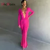 Casual Dresses Sexy Deep V-Neck Ruched Solid Maxi Dress Body-Shaping Long Sleeve Elegant Evening Party Vestido 2023 Summer Classic Prom Robe