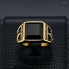 Cluster Rings Punk Titanium Steel Ring Big Black Stone Square Masonic Men Silver Color For Male Jewelry Gift