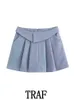 TRAF 2023 Women Fold Waist Wide Pleated Mini Skirts Fashion Slim High Waist Autumn Causal Elegant ALine Skirts L230621