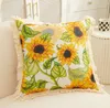 European Luxury Ins Flower Pillow Case Sunflower Maple Leaves Dandelion Plant Mönster Kuddfodral Digital Printed Imitated Silk Fabric Cusion Cover