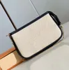 Top Quality Designer Natural Cotton Summer Knit Shoulder Bags Black Letter And Floral Printing Stitch Leather Baguette Bags 24K Light Gold Hardware Chain Handbags