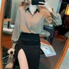 Women's Blouses Tops Women 2023spring Satin Shirt Female Long-sleeved Chiffon Professional Solid Color Thin Office Ladies Blouse