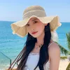 Chapeau d'été pour femmes pliable dentelle garniture chapeau de paille filles voyage en plein air large bord chapeau décontracté seau chapeaux plage crème solaire chapeau