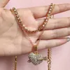 Naszyjniki z wisiorkami Bling Crystal Heart Tennis Chain Naszyjnik dla kobiet Złoty Kolor Srebrny Dwuwarstwowy Kubański Choker Biżuteria 230613