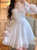 Robes décontractées français doux fée Lolita robe femmes à manches longues dentelle Mini Vintage Kawaii vêtements une pièce coréen 2023 automne