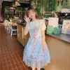 Vestidos Casuais Aluno Japonês Vestido Sweet Lolita Renda Vintage Laço Estampado Bonito Vitoriano Cintura Alta Gótico Jsk Kawaii Girl