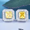 Stud Earrings WPB Original Women Shiny Asche Yellow Diamond Female Luxury Jewelry Zircon Design Girl Gift Party