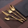 Dinnerware Sets Dinnerware Sets Cutlery Matte Gold Stainless Steel Dinnerwar Forks Spoons Knives Silverware 230425 Z230630