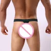 Slip hommes Sexy slips Nylon sous-vêtements gai hommes fesses exposées string confortable Jockstrap T dos respirant Tanga