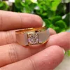 Cluster Rings Exquisite Luxury Gold Colors For Men Trendy Metal Inlaid White Stone Party Ring Engagement Jewelry Gift