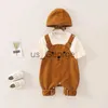 Комплекты одежды 315M Весна Осень Новорожденный Мультфильм Одежда Baby Girl Boy Romper Infant Cute Bears Хлопок Мягкий комбинезон для младенцев с вязаной шапочкой J230630