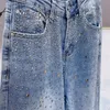 Jeans feminino de alta qualidade elástico céu estrelado diamante folgado feminino confortável macio reto calças jeans 2023 primavera pantalones de mujer 230629