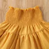 Ensembles de vêtements 1 7Y été enfants bébé fille blanc à volants t-shirt Crop hauts jaune taille haute jupe 3 pièces tenues filles ensemble 230630