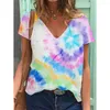 Women's T Shirts Summer Colorful Tie Dye 3D Print T-Shirts Plus Size Shirt Streetwear Y2K Top Casual V Neck Woman Clothing Ladies Tees