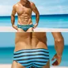 Men's Swimwear Swimming Trunks Horizontal Striped Beach Holiday Shorts Sexy Transparent QuickDrying Swimsuit Gay Panti 230630