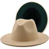 Hele unisex tweekleurige floppy flat wide brim wol vilt cowboy jurk fedora hoeden voor mannen vrouwen vintage feest jazz cap7747910