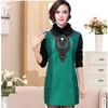 Vestidos casuais inverno grosso quente gola de pele sintética primavera túnica bordado vintage feminino vestido azul vermelho verde XL-4XL