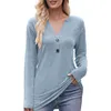 Women's T Shirts Casual V Neck Button Brushed Shirt Polyester Women Womens Christmas Dress Blouse Tunic Tops Long Sleeve