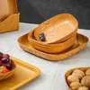 4PCS Kitchen Plate Wood Grain Plastic Square Dried Fruit Cake Snack Tray Snack Tableware Kitchen Bowl Dish Dinnerware
