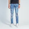 Men S Jeans Mash Men Retro Blue Elastic Stretch Chude Fit Red Hole Patched Designer Hip Hop Brand Pants Hombre 230629
