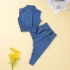 Zestawy odzieży Dzieci niemowlę dzieci dżinsowe stroje kamizelki szczotkowane wykończeniowe wykończenie elastyczne nieregularne rąbek swobodny lato rozryte 1 6T 230630
