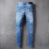 Hommes Jeans Street Fashion Hommes Rétro Bleu Élastique Stretch Skinny Fit Ripped Trou Patché Designer Hip Hop Marque Pantalon Hombre 230629