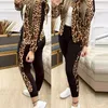 Trend dresowych kobiet Leopard 2 Dwuczęściowy zestaw strojów kobiet Activewear Top Leggings Passing Tracksuit Femil za 230629