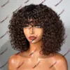 Chocolate Brown Ombre Jerry Curly Indian Human Hair 13x6 Spets Front Wig With Fringe 200% Density Full Spets Glueless Wig