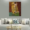 Célèbre Gustav Klimt Peinture À L'huile Le Baiser Toile Art À La Main Oeuvre Romantique Décoration Murale