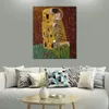 Słynny obraz olejny Gustav Klimt The Kiss Canvas Art Ręcznie robione romantyczne dekoracje ścienne dzieła sztuki