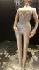 Roupa de Palco Macacão Macacão Brilhante com Strass Performance Boate Feminino Uma Peça Traje de Dança