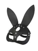 Máscaras de fiesta Sexy Girls Bunny Cospaly Anime Face Helemt Black Rabbit Ear PU Leather Masques Gifts 230630