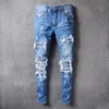 Hommes Jeans Street Fashion Hommes Rétro Bleu Élastique Stretch Skinny Fit Ripped Trou Patché Designer Hip Hop Marque Pantalon Hombre 230629