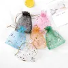 Gift Wrap 100Pcs/Set Candy Bag Drawstring Wide Used Gauze Sheer Moon Star Printed Pouch Christmas Supplies