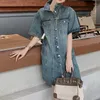 Party Dresses Women's Denim Skirt Casual Retro Dress For Women Short Sleeved Shirt Turn Down Collar Summer Single Breasted