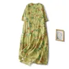 Robes décontractées rétro imprimé col en v robe femme été littéraire bohème vacances vent dans le long paragraphe lâche coton lin