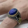 Cluster Rings S925 Sterling Silver Inlaid Lapis Lazuli Ring Retro Style Men's Turkey Fashion Jewelry Wholesale and Retail