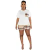 Women's Set 2023 Fashion Casual Splice Printed Plaid T-shirt Women's Two Piece Set Women's Shorts Set