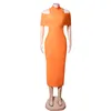 Orange Women Lady Maxi Long Dress Office Formal Evening Party Stand Collar OL Outfits 1518