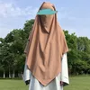 Etniska kläder flödande nida 2 lager khimar eid bön overhead lång hijab med niqab strängar fast färgklänning islamiska kvinnor ramadan muslim