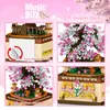 Blocks 487pcs Pink Romantic Cherry Tree Rotating Music Assembled Mini Building Blocks Children's Toys Girl Birthday Gift R230629