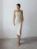 Casual Dresses Long White Dress Mesh Women Embroidery 2023 Summer Wedding High Waist Bandage Y2k Bodycon Party Night Maxi Prom Vestido