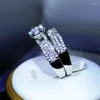 Pierścienie klastrowe Fashion klasyczny podwójny pierścień biały cyrkon Six-Claw 925 Sterling Silver For Ladies Party Reception Wedding Biżuter