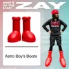حذاء أحمر كبير 2023 Astro boy boot Cartoon في الحياة الواقعية OP20 حذاء Rainboots سميك القاع من المطاط مع شعار حذاء كبير الحجم حذاء للركبة بمقدمة مستديرة
