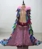 Stage Wear Gorgeous Feathered Gown Feather Trailing Tail Cape Long Prom Shawl Fashion Show Cosplay Costume