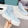 Tasarımcı Kanvas Sneakers Kadın Platform Ayakkabı Naylon Gabardin Sneakers Çift Topuk Rahat Ayakkabı Yüksek Üst Kumaş Koşucu Eğitmenler